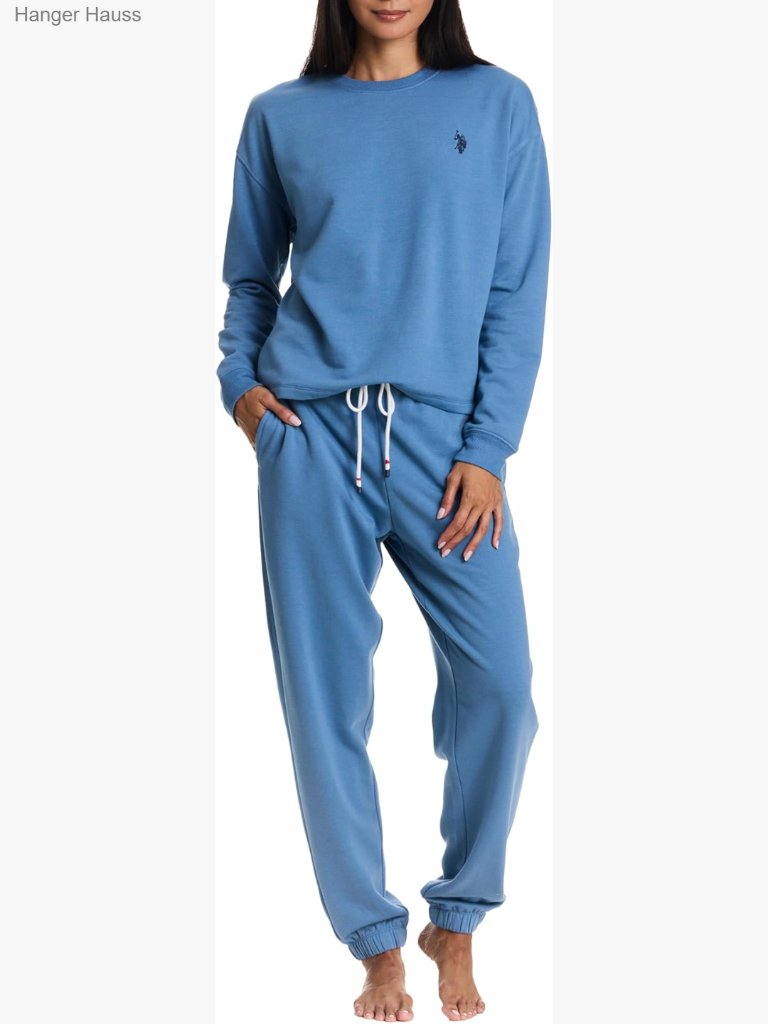 Womens Lounge Set 2 Piece Sweatshirt And Joggers Pajama Set Soft Fleece